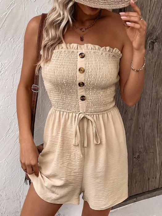🎉Letzter Tag Promotion 50% OFF💃Frauen trägerlos Rüschenbesatz geraffte Krawatte vorne weites Bein Rohr Romper